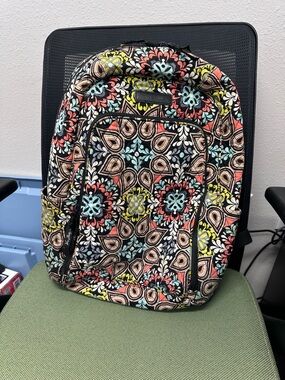 Vera Bradley Floral Mosaic Backpack in Black with Coral, Aqua & Yellow Accents